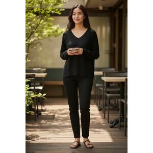 Vince Milano Black V-Neck Sweater Top NWT Soft Knit Dolman Sleeve Minimalist Sm